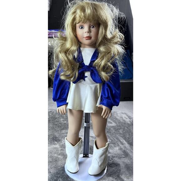 Dallas Cowboys Cheerleader Doll With Stand 1996 Haley As Is - Picture 1 of 7